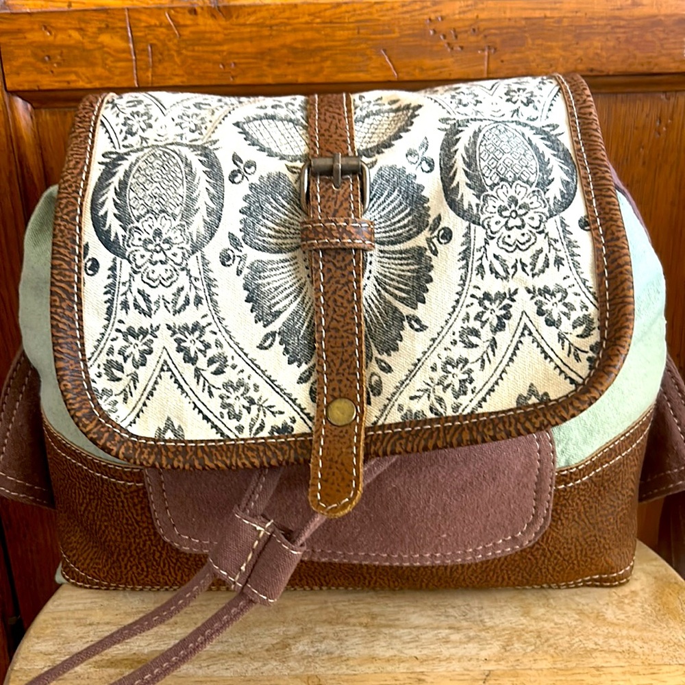 Myra Bag Black and Brown Floral Backpack